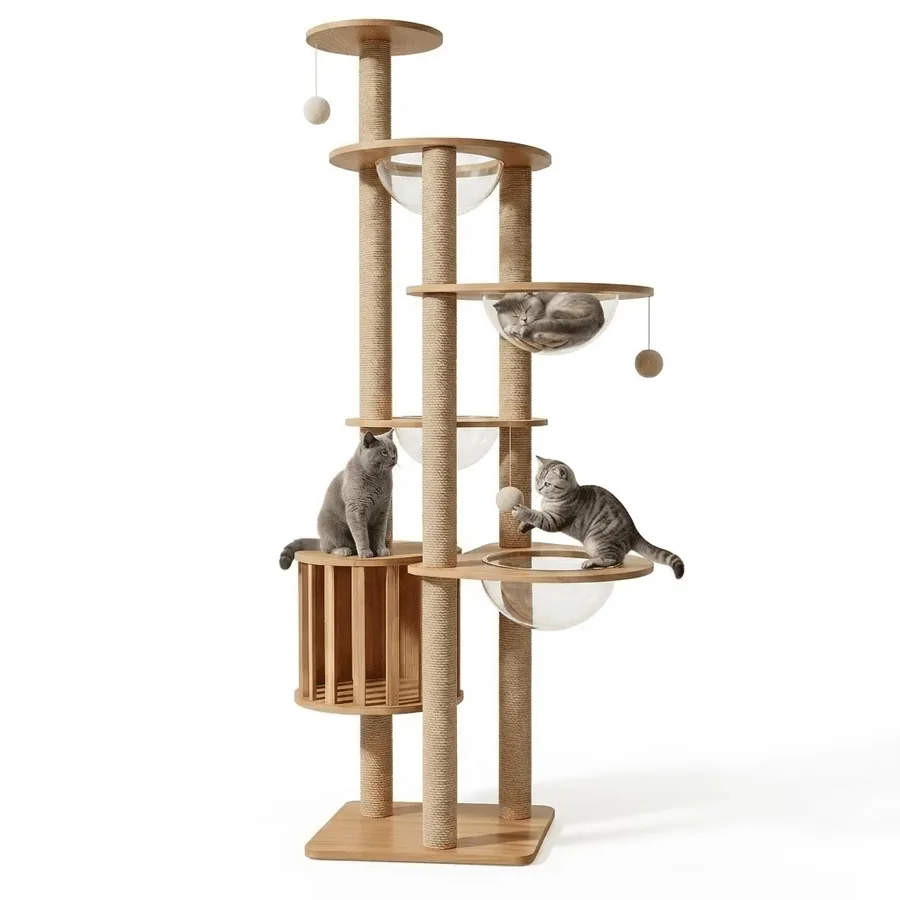 MEKI-YN105 Horizon eight-level wood cat tree with twelve sisal pillars