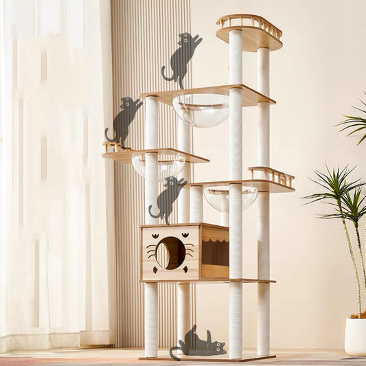 Cat Tower Wooden Large Stationary Stylish Large Slim Multiple Cats with Viewing Deck Playground Adult Cats Height 180cm Sturdy Cat Tower Medium Size